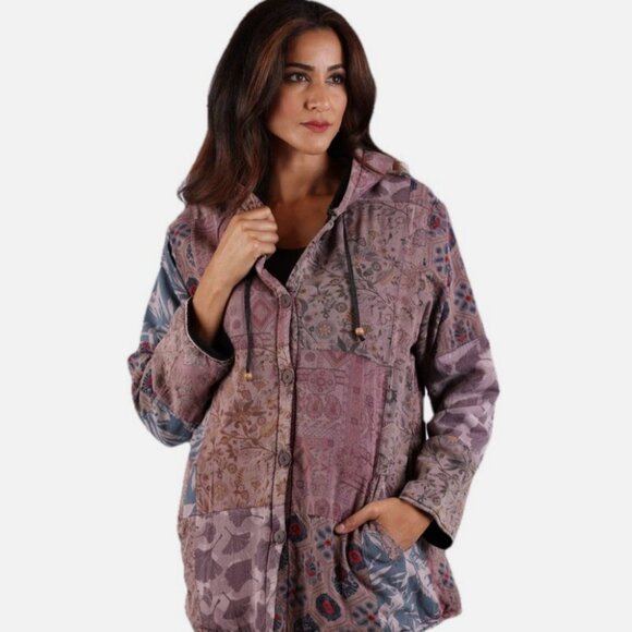 Nwt SACRED THREADS hippy boho patch pocket rayon JACKET COAT TOP L - Picture 1 of 9